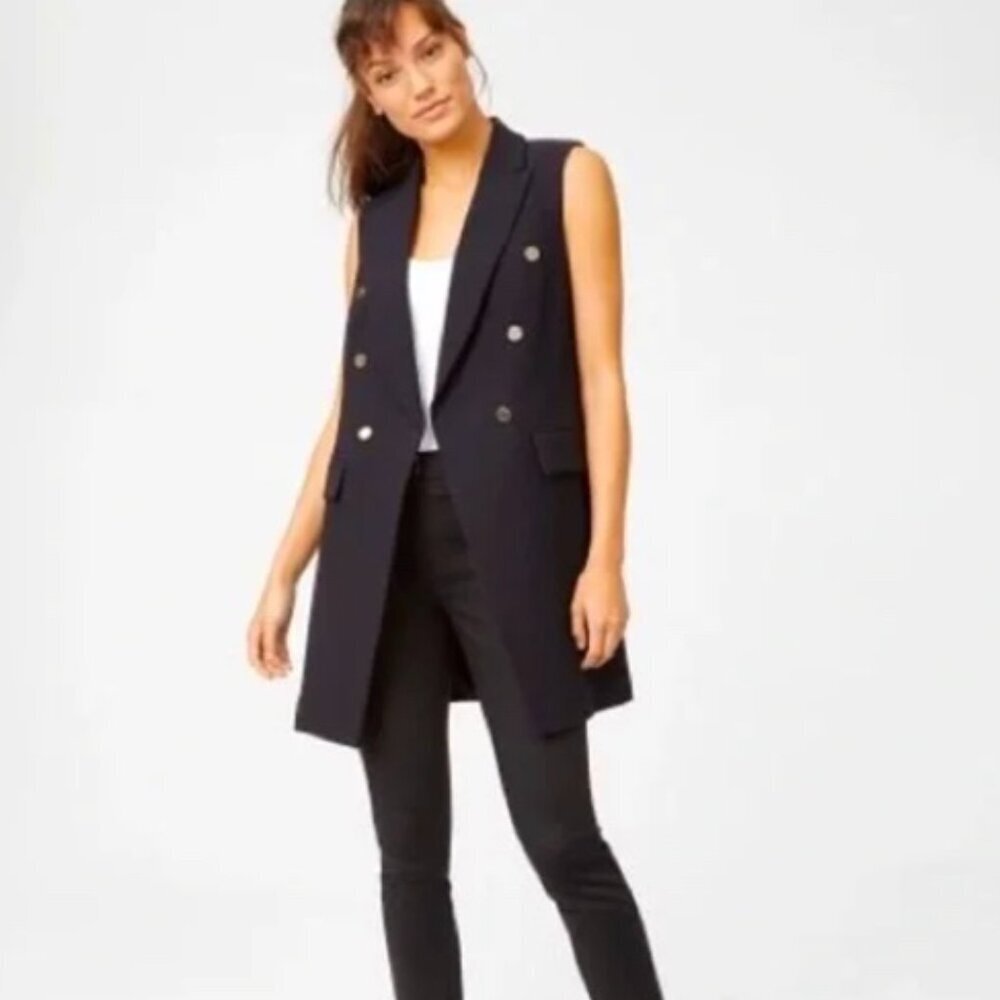 Club Monaco Selska Black Vest Sleeveless Long-Length Mini Dress Size Xs Women's
